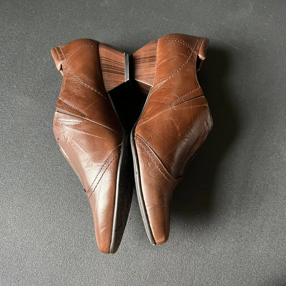 Josef Seibel Brown Leather Block Heel Booties 40 US 9.5 Comfort Shoes Academia